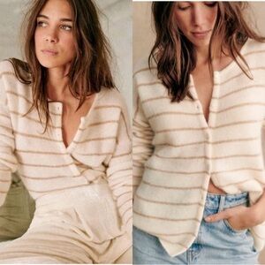 Sezane Cream Gold Striped Edgard Cardigan, Size M, NWOT
